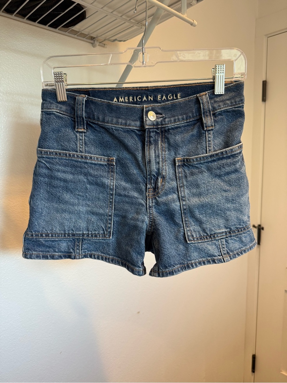 American Eagle Outfitters Dark Blue Denim Patch-Pocket Shorts